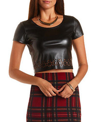 Charlotte Russe Faux Leather Tee With Cut Outs