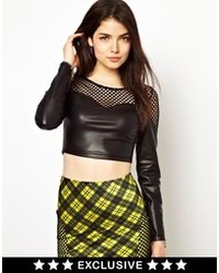 Freak Of Nature Sonic Boom Crop Top In Pu And Mesh