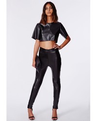 Missguided Faux Leather Crop Top In Black