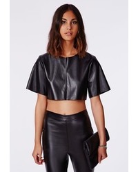 Missguided Faux Leather Crop Top In Black