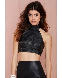 Nasty Gal Factory Vintage Such A Stitch Leather Crop Top