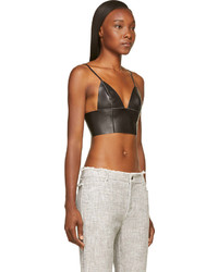 Alexander Wang T By Black Leather Raw Edged Triangle Bralette