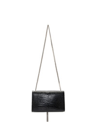 Saint Laurent Black Medium Croc Kate Tassel Bag