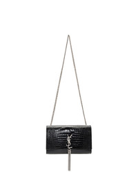 Saint Laurent Black Medium Croc Kate Tassel Bag