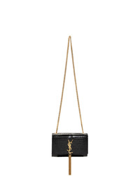 Saint Laurent Black Small Croc Kate Tassel Bag