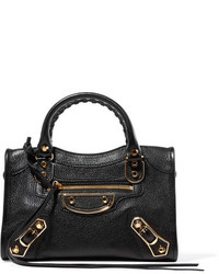 Balenciaga City Mini Textured Leather Shoulder Bag Black