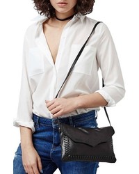 Topshop Crackle Whipstitch Leather Crossbody Bag