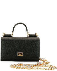 Dolce & Gabbana Crystal Flowers On Chain Crossbody Iphone Bag Black