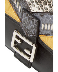 Fendi Double Baguette Micro Elaphe And Crocodile Paneled Leather Shoulder Bag Black