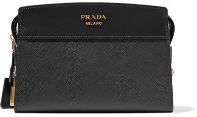 PRADA Ensemble Textured Leather Shoulder Bag in Black