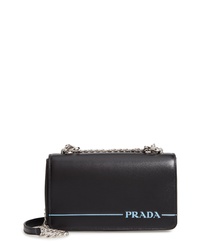 Prada Flap Leather Crossbody Bag With Stripe