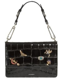 Alexander McQueen Jeweled Obsession Croc Embossed Leather Shoulder Bag