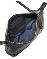 Cole Haan Lacey Herringbone Woven Trim Leather Crossbody Bag Black