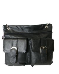 Leather in Chicago, Inc. Hollywood Tag Black Leather Double Pocket Mini Messenger Bag