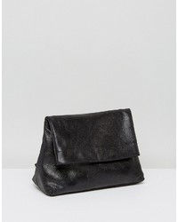 Asos Leather Metallic Foldover Cross Body Bag With Chain Detail