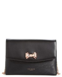 Ted Baker London Curved Bow Flap Leather Crossbody Satchel Black