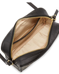 Neiman Marcus Madison Croc Embossed Leather Crossbody Bag Black