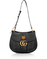 Gucci Marmont Textured Leather Shoulder Bag Black