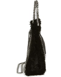Stella McCartney Mini Falabella Shaggy Deer Embroidered Faux Leather Crossbody Bag Black