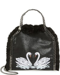 Stella McCartney Mini Falabella Shaggy Deer Embroidered Faux Leather Crossbody Bag Black
