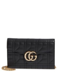 Gucci Mini Gg Marmont 20 Imitation Pearl Matelasse Leather Crossbody Bag Black