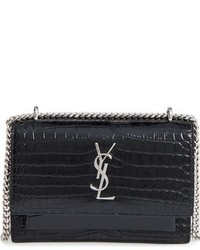 Saint Laurent Mini Monogram Sunset Croc Embossed Leather Shoulder Bag