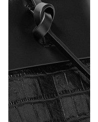 Kara Nano Tie Matte And Croc Effect Patent Leather Shoulder Bag Black