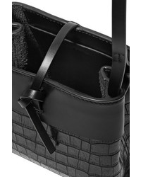 Kara Nano Tie Matte And Croc Effect Patent Leather Shoulder Bag Black