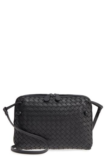 Bottega Veneta Nodini Woven Leather Crossbody Bag in Black