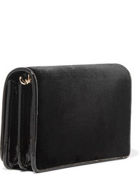 Miu Miu Patent Leather Trimmed Velvet Shoulder Bag Black