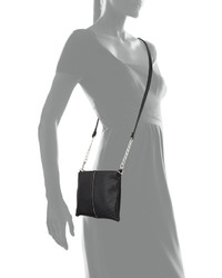 Neiman Marcus Perforated Zip Trip Crossbody Bag Black
