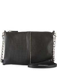 Neiman Marcus Perforated Zip Trip Crossbody Bag Black