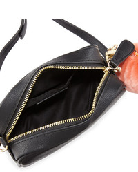 Neiman Marcus Pompom Zip Top Crossbody Bag Black
