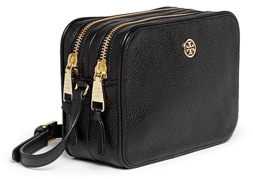 9319 TORY BURCH Robinson Pebbled Double Zip Crossbody BLACK