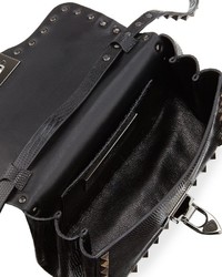 Valentino Rockstud Embossed Leather Small Saddle Bag Black