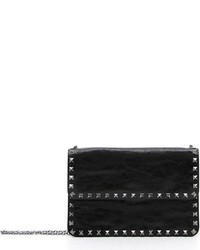 Valentino Rockstud Noir Leather Flap Shouldercrossbody Bag Black