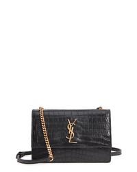 Saint Laurent Small Sunset Croc Embossed Leather Shoulder Bag