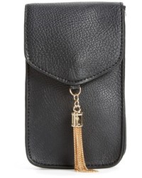 Amici Accessories Tassel Faux Leather Phone Crossbody Bag Black