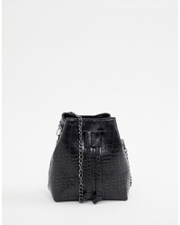 PrettyLittleThing Textured Cross Body Bag With Chain Detail In Black