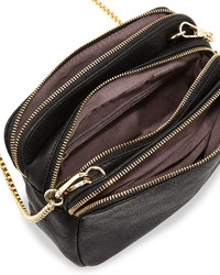 Neiman Marcus Triple Zip Faux Leather Crossbody Bag Black