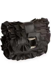 Roger Vivier Viv Micro Frilly Leather Shoulder Bag Black