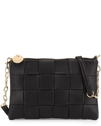 Neiman Marcus Wide Weave Faux Leather Crossbody Bag Black
