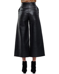 Saint Laurent High Waist Leather Culottes Washed Black