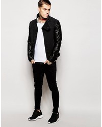 Asos Brand Denim Jacket With Faux Leather Sleeves