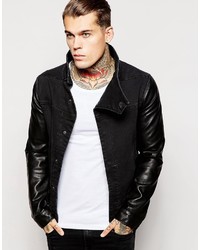 Asos Brand Denim Jacket With Faux Leather Sleeves