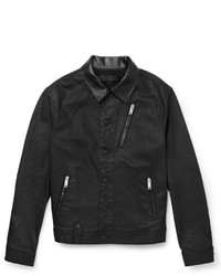 Alexander McQueen Harrington Leather Trimmed Waxed Denim Jacket