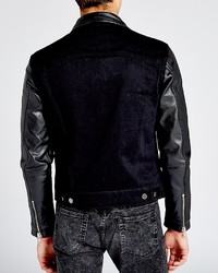 The Kooples Leather Sleeve Denim Jacket