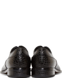 Versace Black Leather Croc Paneled Derby Shoes