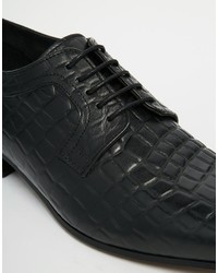 Asos Brand Derby Shoes In Black Leather With Crocodile Effect
