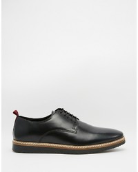 Asos Brand Derby Shoes In Black Leather With Red Back Pull